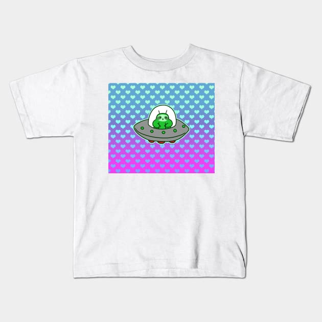 Alien UFO Sloth - Ombre Hearts Kids T-Shirt by saradaboru